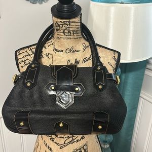 ERIC JAVITS Black Patent leather trim and straw handbag